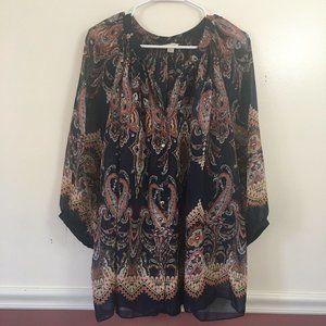 Cato Button Down Paisley Sheer Plus Size Blouse